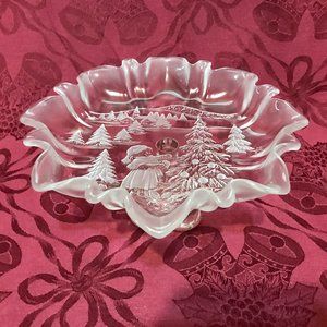 Vintage Mikasa Holiday Crystal Footed Platter Christmas Story